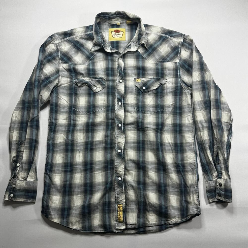 Larry Mahan Men's Long Sleeve Gray Blue Plaid Pearl Snap Shirt - Size XL*‎